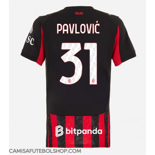 Camisa de time de futebol AC Milan Strahinja Pavlovic #31 Replicas 1º Equipamento Feminina 2025-26 Manga Curta